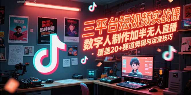 三平台短视频实战课，数字人制作加半无人直播，覆盖20+赛道剪辑与运营技巧-腾渊网创