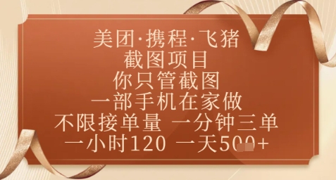 飞猪美团截图项目，你只管截图，一部手机在家做，正规平台无套路，一天5张+【揭秘】-腾渊论坛