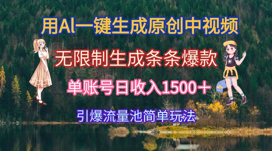 用Al一键生成原创中视频，无限制生成条条爆款，单账号日收入1500＋引爆...-腾渊网创