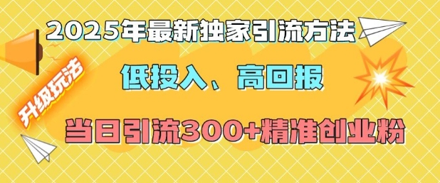 2025年最新独家引流方法，低投入高回报？当日引流300+精准创业粉-腾渊网创