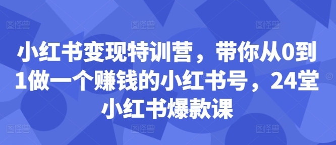 小红书变现特训营，带你从0到1做一个赚钱的小红书号，24堂小红书爆款课-腾渊网创