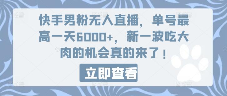 快手男粉无人直播，单号最高一天6000+，新一波吃大肉的机会真的来了-腾渊网创