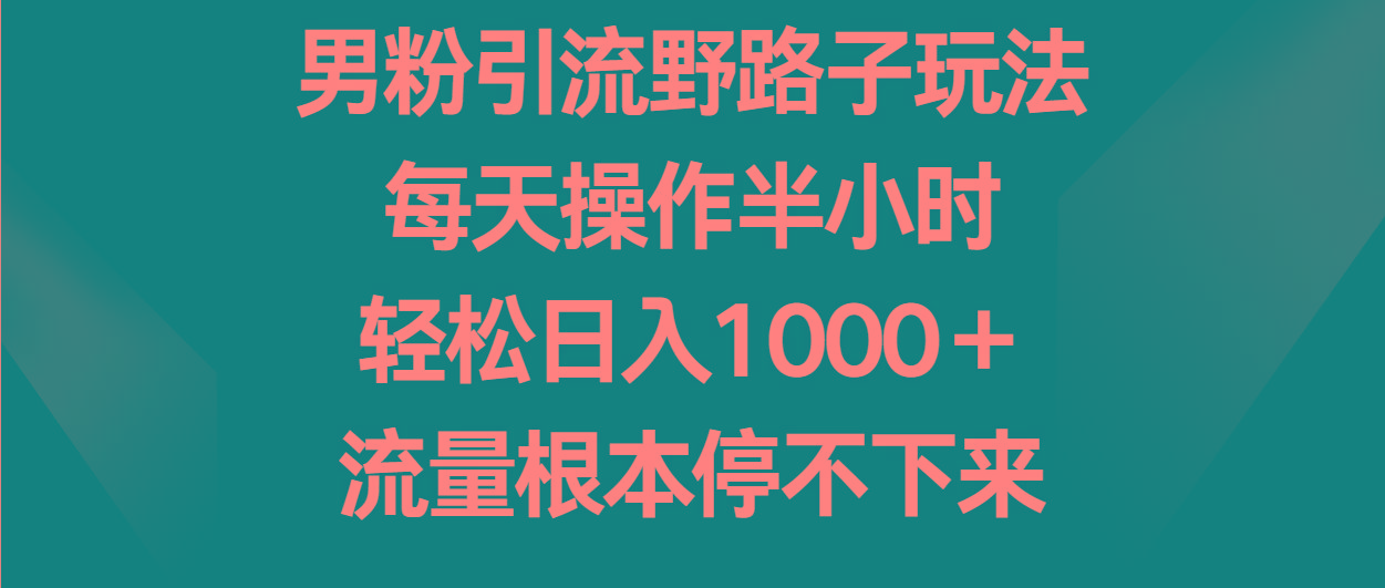男粉引流野路子玩法，每天操作半小时轻松日入1000＋，流量根本停不下来-腾渊论坛