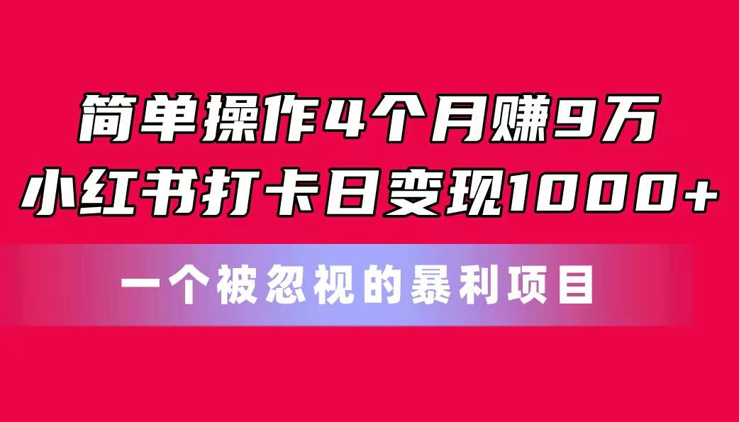 简单操作4个月赚9万！小红书打卡日变现1000+！一个被忽视的暴力项目-腾渊网创