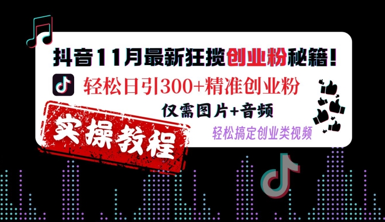 抖音11月最新狂揽创业粉秘籍，轻松日引300+精准创业粉，仅需图片+音频，轻松搞定创业类视频-腾渊网创