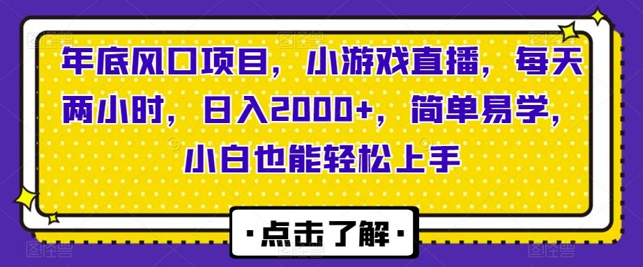 年底风口项目，小游戏直播，每天两小时，日入2000+，简单易学，小白也能轻松上手-腾渊网创