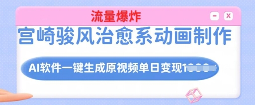 宫崎骏风治愈系动画制作，AI软件一键生成原创视频流量爆炸，单日变现多张，详细实操流程-腾渊网创