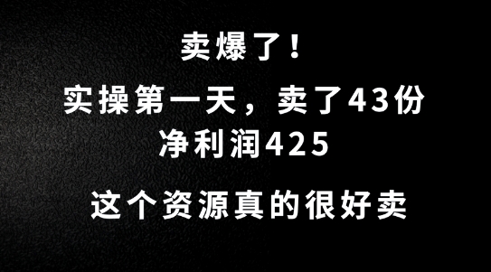 这个资源，需求很大，实操第一天卖了43份，净利润425【揭秘】-腾渊网创
