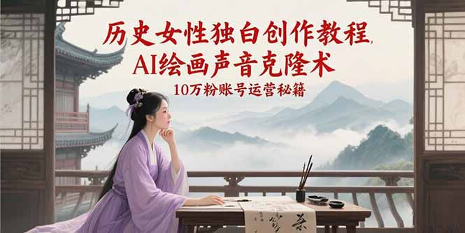 历史女性独白创作教程，AI绘画声音克隆术，10万粉账号运营秘籍-腾渊网创