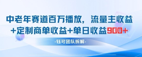 中老年赛道百万播放+流量主收益+定制收益，单日收益9张-腾渊论坛