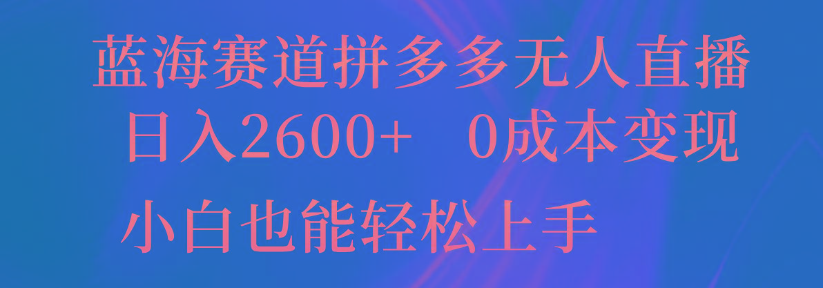 蓝海赛道拼多多无人直播，日入2600+，0成本变现，小白也能轻松上手-腾渊网创