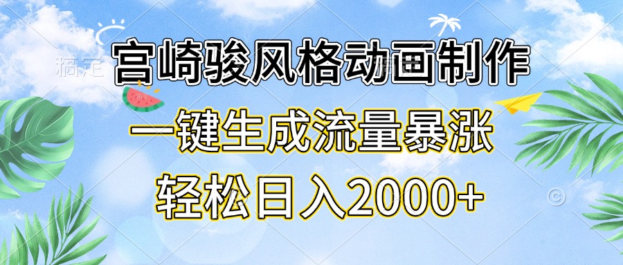 宫崎骏风格动画制作，一键生成流量暴涨，轻松日入2000+-腾渊网创