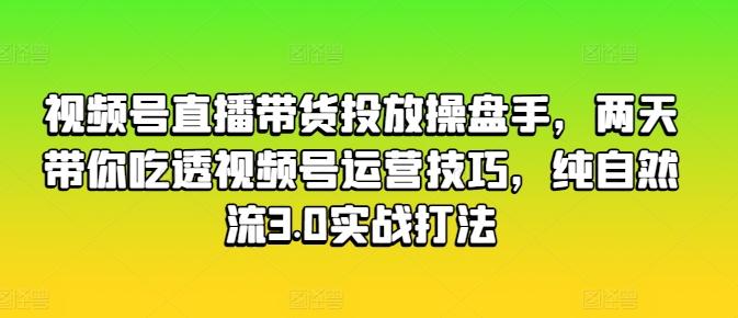 视频号直播带货投放操盘手，两天带你吃透视频号运营技巧，纯自然流3.0实战打法-腾渊网创