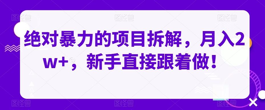 绝对暴力的项目拆解，月入2w+，新手直接跟着做！-腾渊论坛