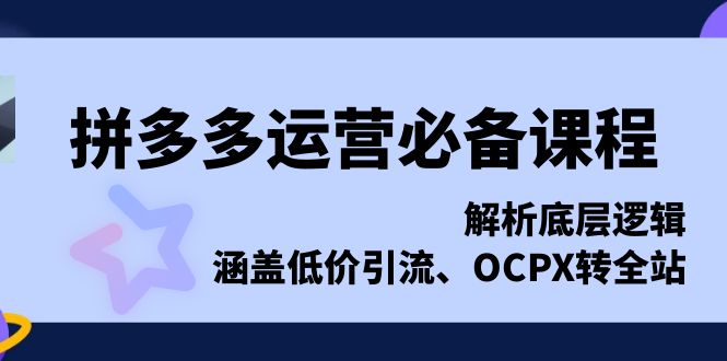 拼多多运营必备课程，解析底层逻辑，涵盖低价引流、OCPX转全站-腾渊网创
