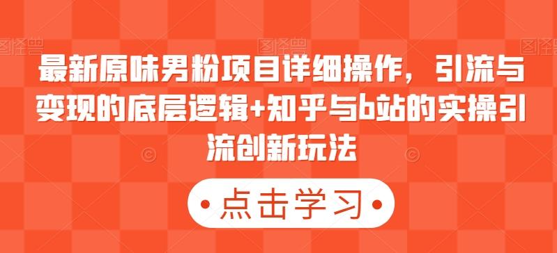 最新原味男粉项目详细操作，引流与变现的底层逻辑+知乎与b站的实操引流创新玩法-腾渊网创
