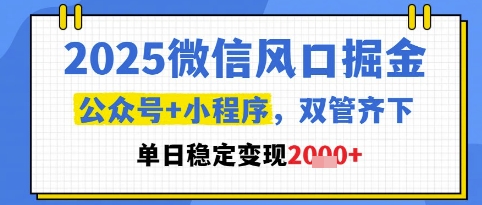 2025微信风口掘金，公众号+小程序双管齐下，单日稳定变现1k+【揭秘】-腾渊网创