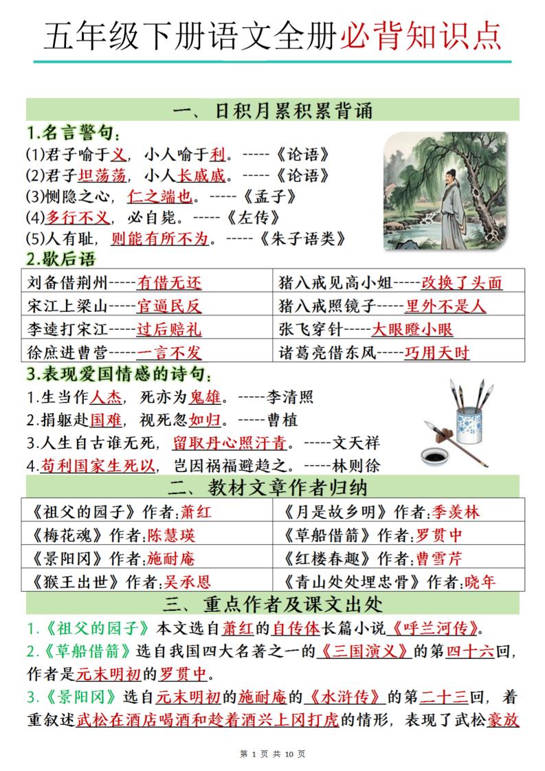 五下语文全册必背知识点-腾渊论坛