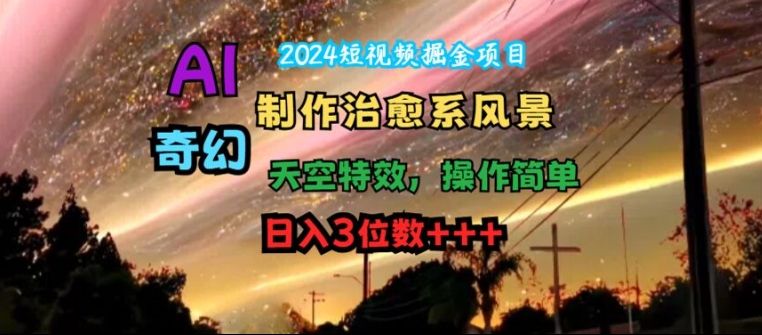 2024短视频掘金项目，AI制作治愈系风景，奇幻天空特效，操作简单，日入3位数【揭秘】-腾渊网创