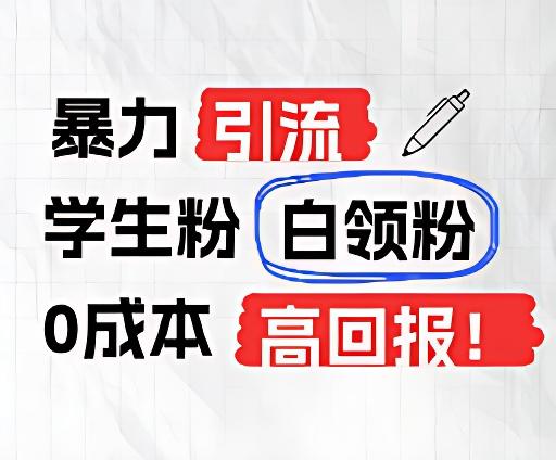 暴力引流学生粉白领粉，吊打以往垃圾玩法，0成本，高回报-腾渊网创