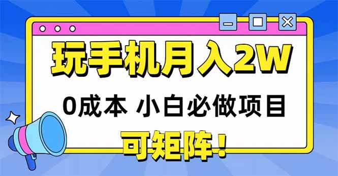 玩玩手机月入20000+，0成本小白必做项目，可矩阵-腾渊网创