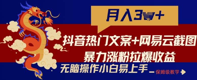抖音热门文案+网易云截图暴力涨粉拉爆收益玩法，小白无脑操作，简单易上手【揭秘】-腾渊论坛