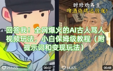 回答我！全网爆火的AI古人骂人视频玩法，小白保姆级教程(附提示词和变现玩法)-腾渊网创