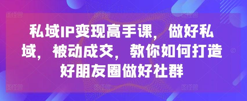 私域IP变现高手课，做好私域，被动成交，教你如何打造好朋友圈做好社群-腾渊网创