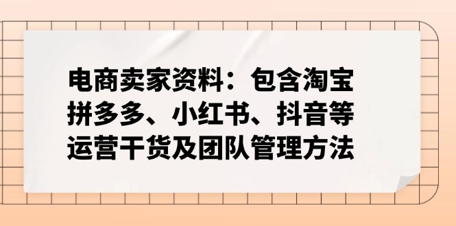 电商卖家资料：包含淘宝、拼多多、小红书、抖音等运营干货及团队管理方法-腾渊网创