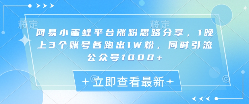 网易小蜜蜂平台涨粉思路分享，1晚上3个账号各跑出1W粉，同时引流公众号1000+-腾渊网创