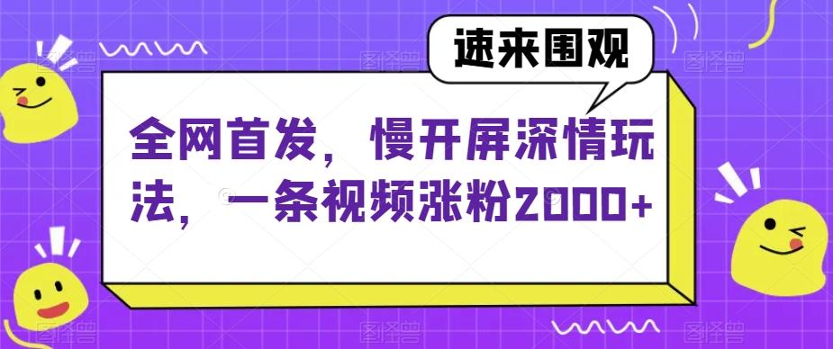 全网首发，慢开屏深情玩法，一条视频涨粉2000+【揭秘】-腾渊网创