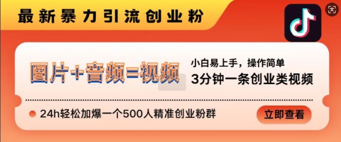 抖音最新暴力引流创业粉，3分钟一条创业类视频，24h轻松加爆一个500人精准创业粉群【揭秘】-腾渊网创