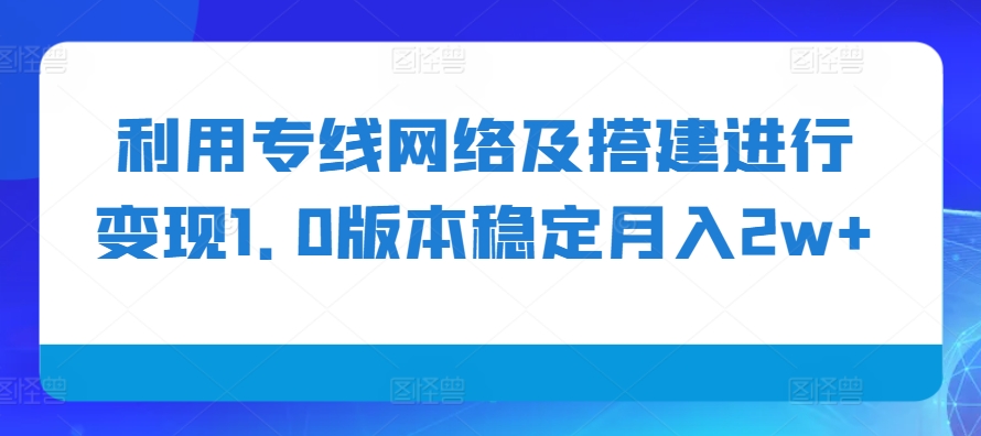 利用专线网络及搭建进行变现1.0版本稳定月入2w+【揭秘】-腾渊论坛