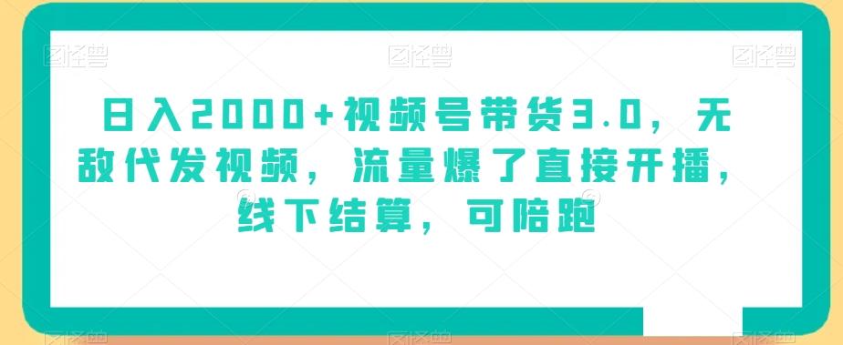 日入2000+视频号带货3.0，无敌代发视频，流量爆了直接开播，线下结算，可陪跑-腾渊网创