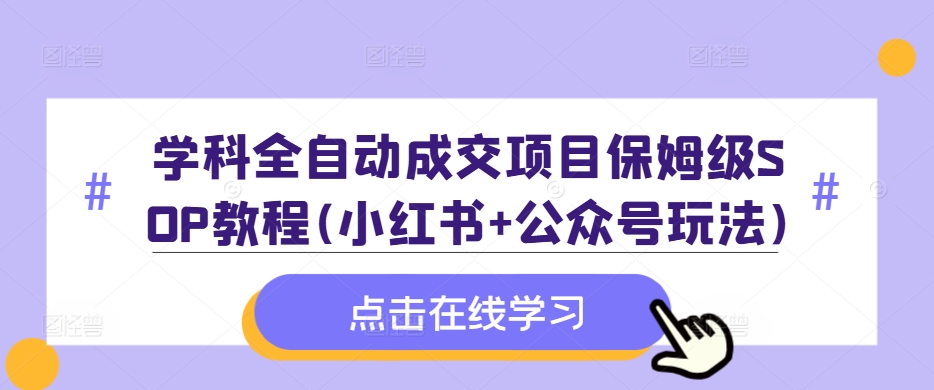 学科全自动成交项目保姆级SOP教程(小红书+公众号玩法)含资料-腾渊网创