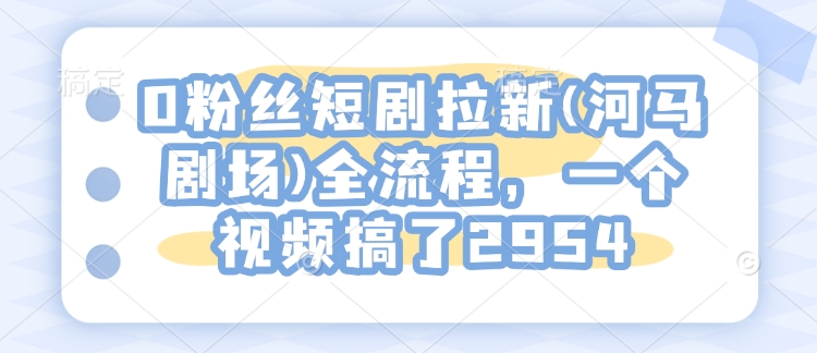 0粉丝短剧拉新(河马剧场)全流程，一个视频搞了2954-腾渊网创