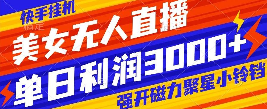 快手挂机，美女无人直播，强开磁力聚星小铃铛，日入3000+-腾渊论坛