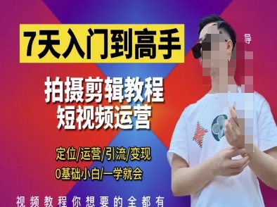 7天入门到高手，短视频剪辑运营高手课，定位 运营 引|流 变现，0基础小白一学就会-腾渊网创
