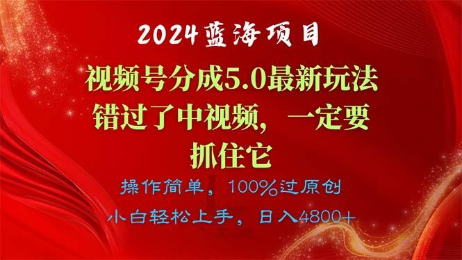 2024蓝海项目，视频号分成计划5.0最新玩法，错过了中视频，一定要抓住...-腾渊网创