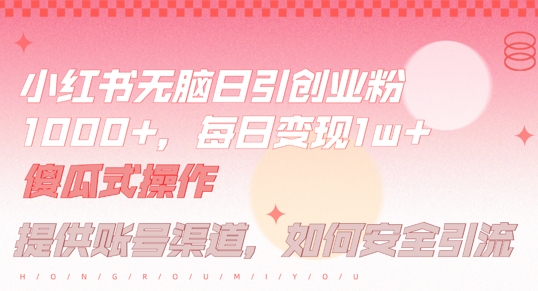 小红书无脑每日引流创业粉500+，小白每天只花半小时，躺赚长尾收益【揭秘】-腾渊论坛
