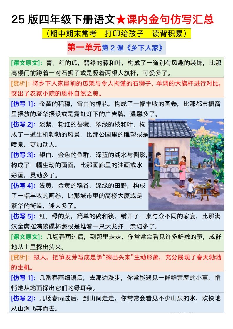 25版四下语文课内金句仿写汇总31页-腾渊网创