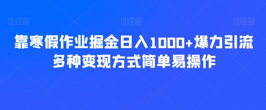 靠寒假作业掘金日入1000+爆力引流多种变现方式简单易操作-腾渊网创
