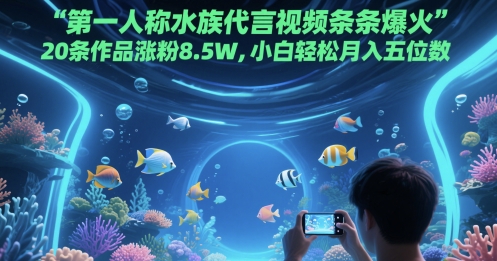 第一人称水族代言视频条条爆火，20条作品涨粉8.5W，小白轻松月入五位数-腾渊网创