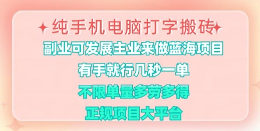 纯手机电脑打字搬砖，有手就行，几秒一单，多劳多得，正规项目大平台【揭秘】-腾渊网创