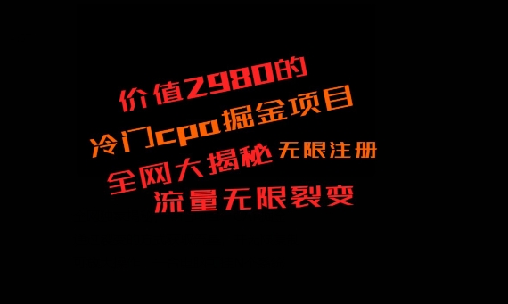 价值2980的CPA掘金项目大揭秘，号称当天收益200+，不见收益包赔双倍-腾渊网创