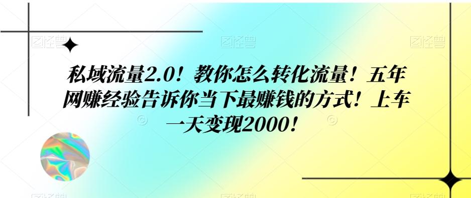私域流量2.0！教你怎么转化流量！五年网赚经验告诉你当下最赚钱的方式！上车一天变现2000！-腾渊论坛