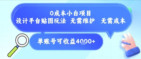 0成本小白项目，设计平台贴图玩法，无需维护，无需成本，单账号单月可产生收益4k+-腾渊网创