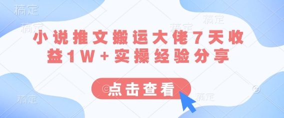 小说推文搬运大佬7天收益1W+实操经验分享-腾渊网创