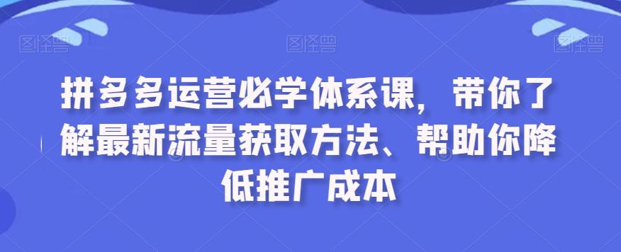 拼多多运营必学体系课，带你了解最新流量获取方法、帮助你降低推广成本-腾渊网创