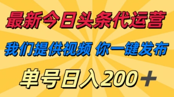 最新今日头条代运营，我们提供视频，你一键发布，单号日入200+【揭秘】-腾渊论坛